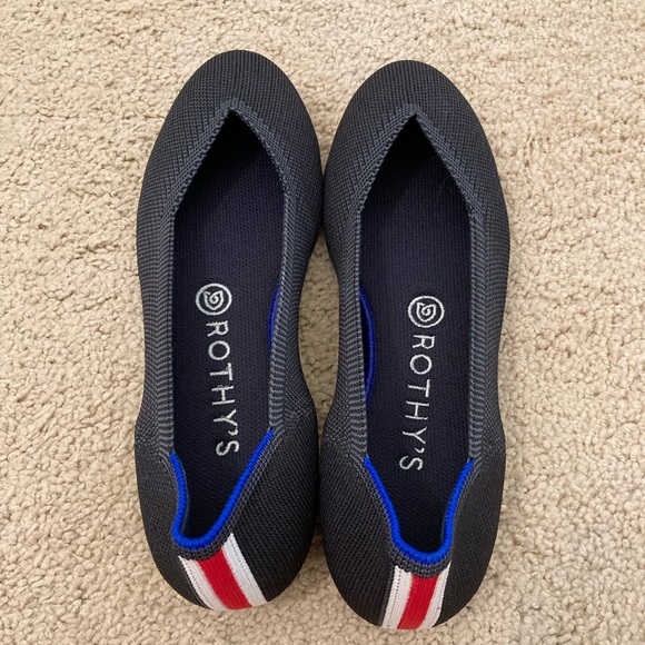 Rothy's RETIRED Charcoal / Dark Gray Racing Stripe Rounded Flat 7.5 - Picture 3 of 12